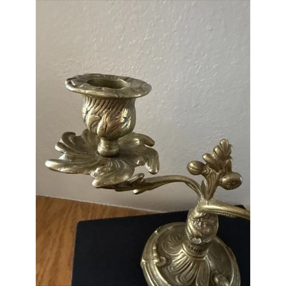 Vintage Solid Brass European French Louis XV Style 2-Arm Candelabra